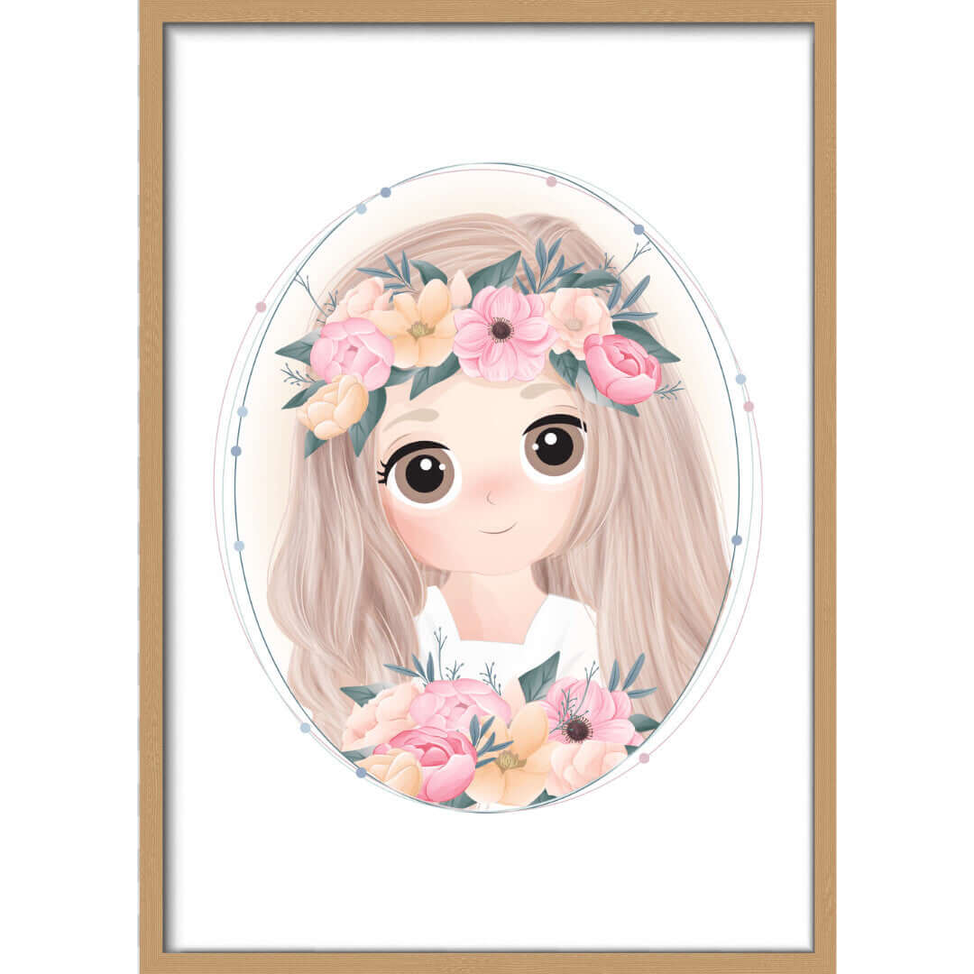 Juego de 3 cuadros Din A4 cute girl con marco de madera de roble y vidrio acrílico inastillable( personalizable con nombre)