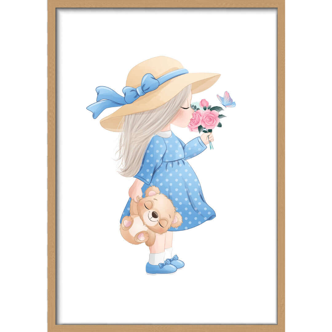 Juego de 3 cuadros Din A4 cute girl con marco de madera de roble y vidrio acrílico inastillable( personalizable con nombre)