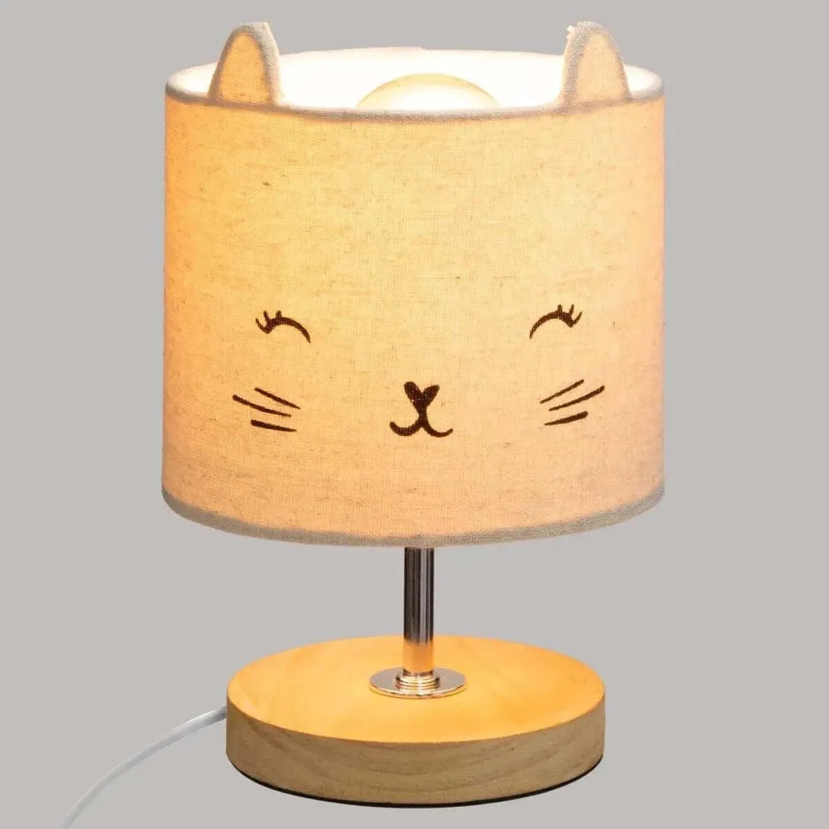 Lámpara gatito en madera y tela rústica
